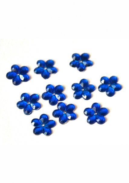 Акрилові стрази-кабошони, квітки, сині, грановані, плоскі сзаду, 10 шт.